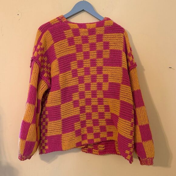 BiBi size small Multicolor Open Front Mixed Checkered Pattern Knit Cardigan over - Picture 4 of 5